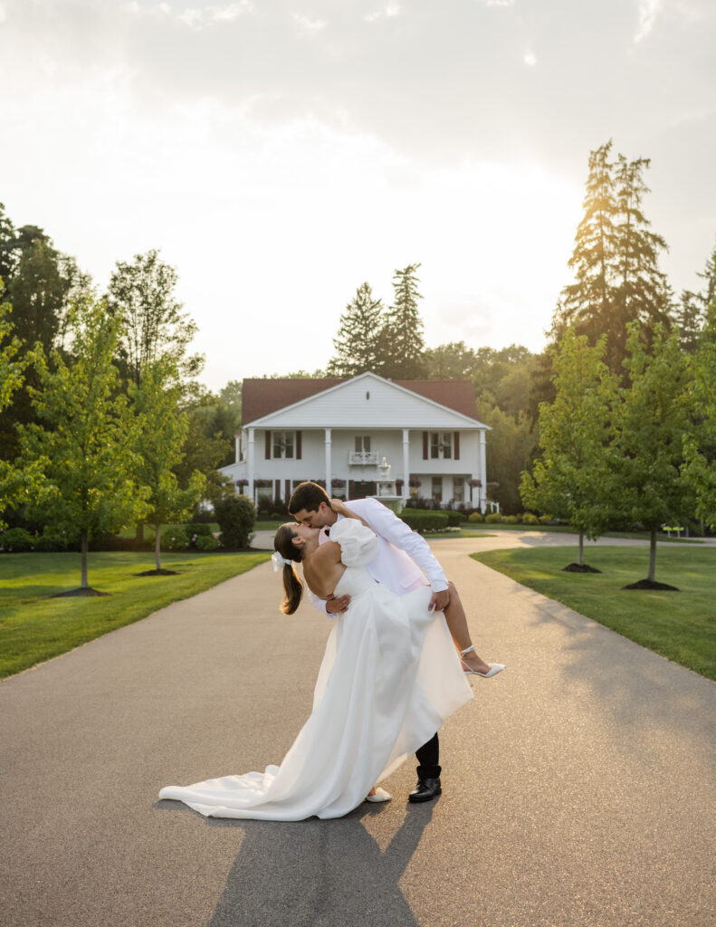 sunset portraits with bride and groom