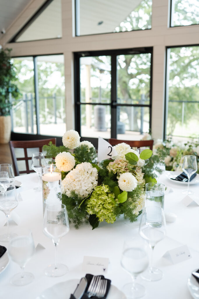 Hydrangea centerpieces at summer country club reception