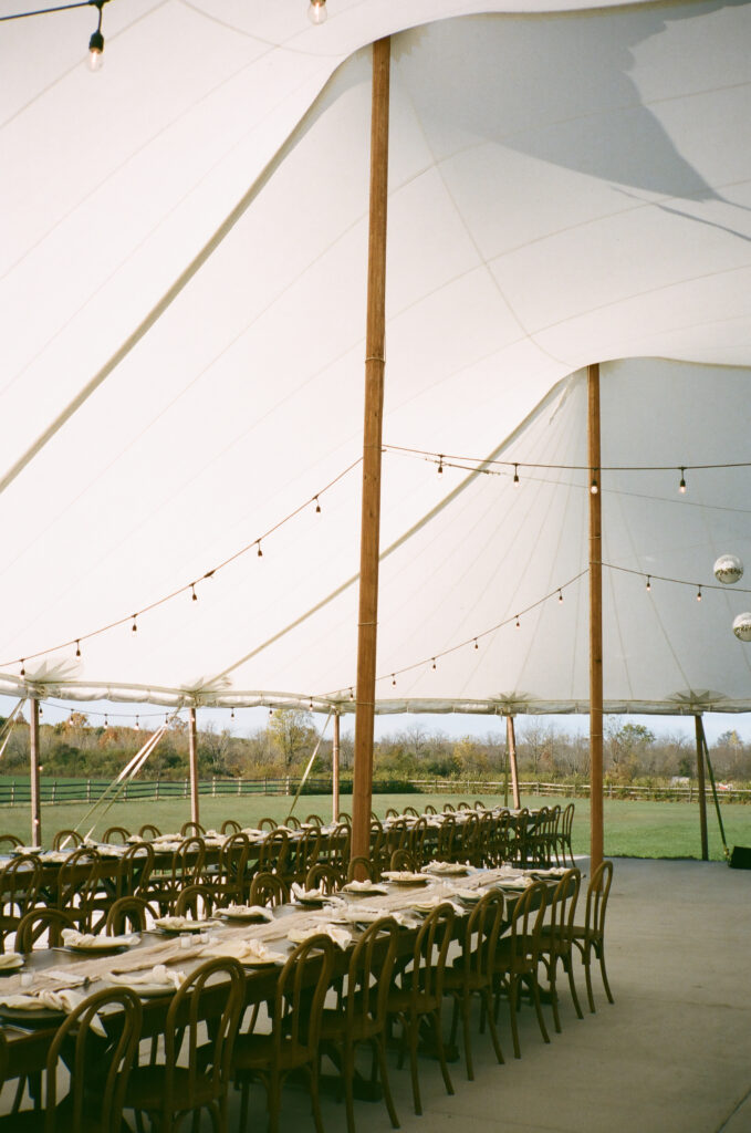 reception details within sailcloth tent