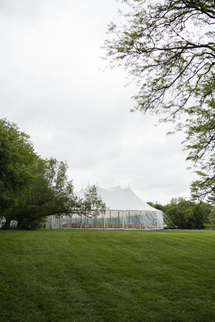 sailcloth tent on the lawn at mansion at knox farm