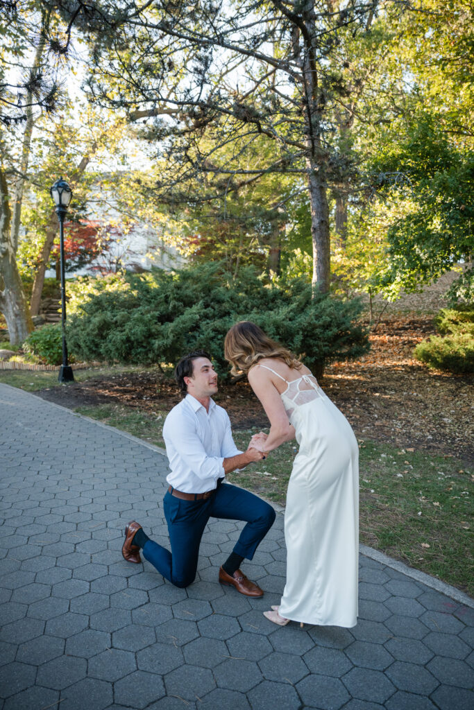 proposal at buffalo history museum within the japanese garden just before sunset in the spring