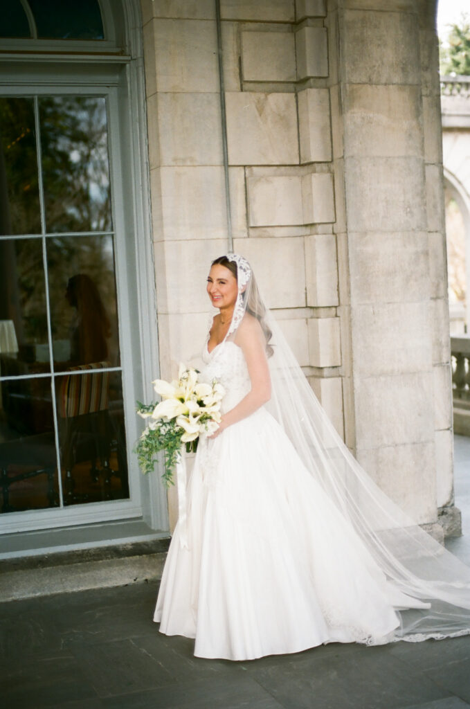 35mm film bride walking candid wedding moment