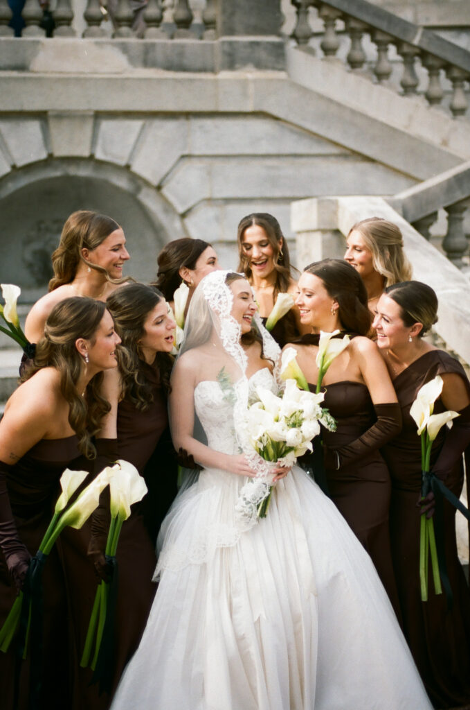 35 mm photo of bridesmaids giggling